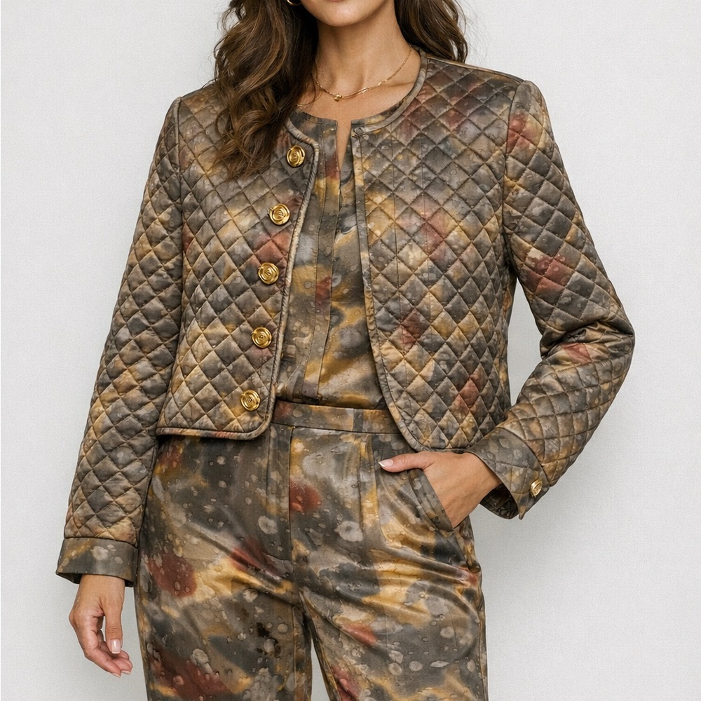 Vintage Van Lear Haute Couture 3 - Piece Suit Quilted Jacket Abstract Artwear